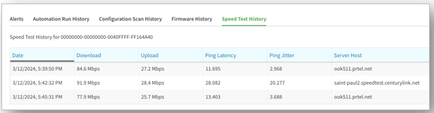 Speed Test history