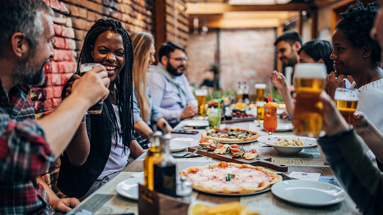 Pizza served to restaurant customers