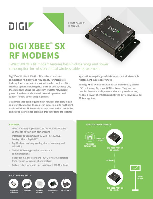 Digi XBee SX 1-Watt 900 MHz RF Modems | Digi International