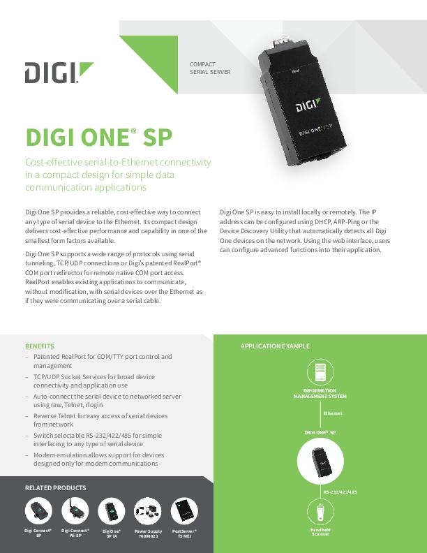 Digi One Sp Datasheet Digi International