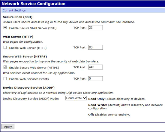 Network Services settings