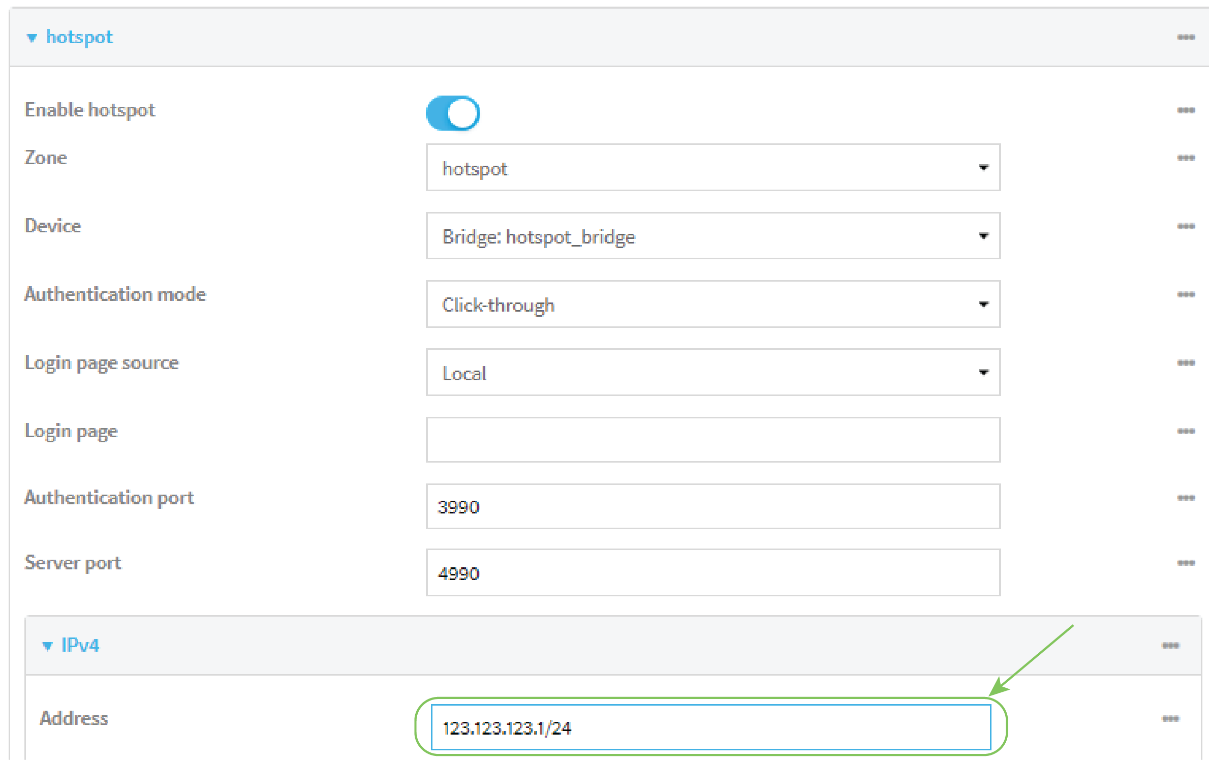 Change the default hotspot IP address and